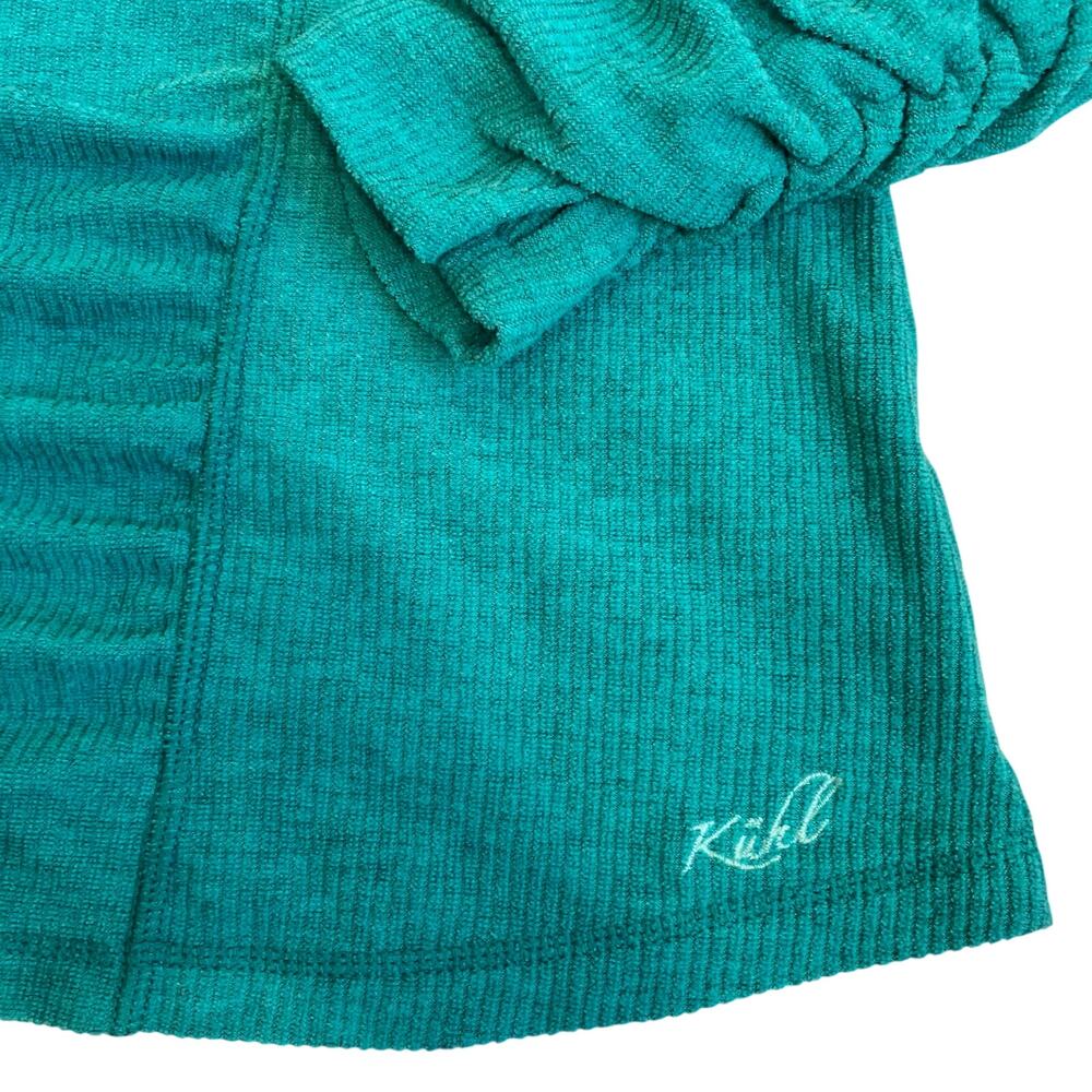 Kuhl Women's Sz S Kamryn Teal Blue Ribbed Ruched Cowl Neck Hooded Pullover - Picture 13 of 16
